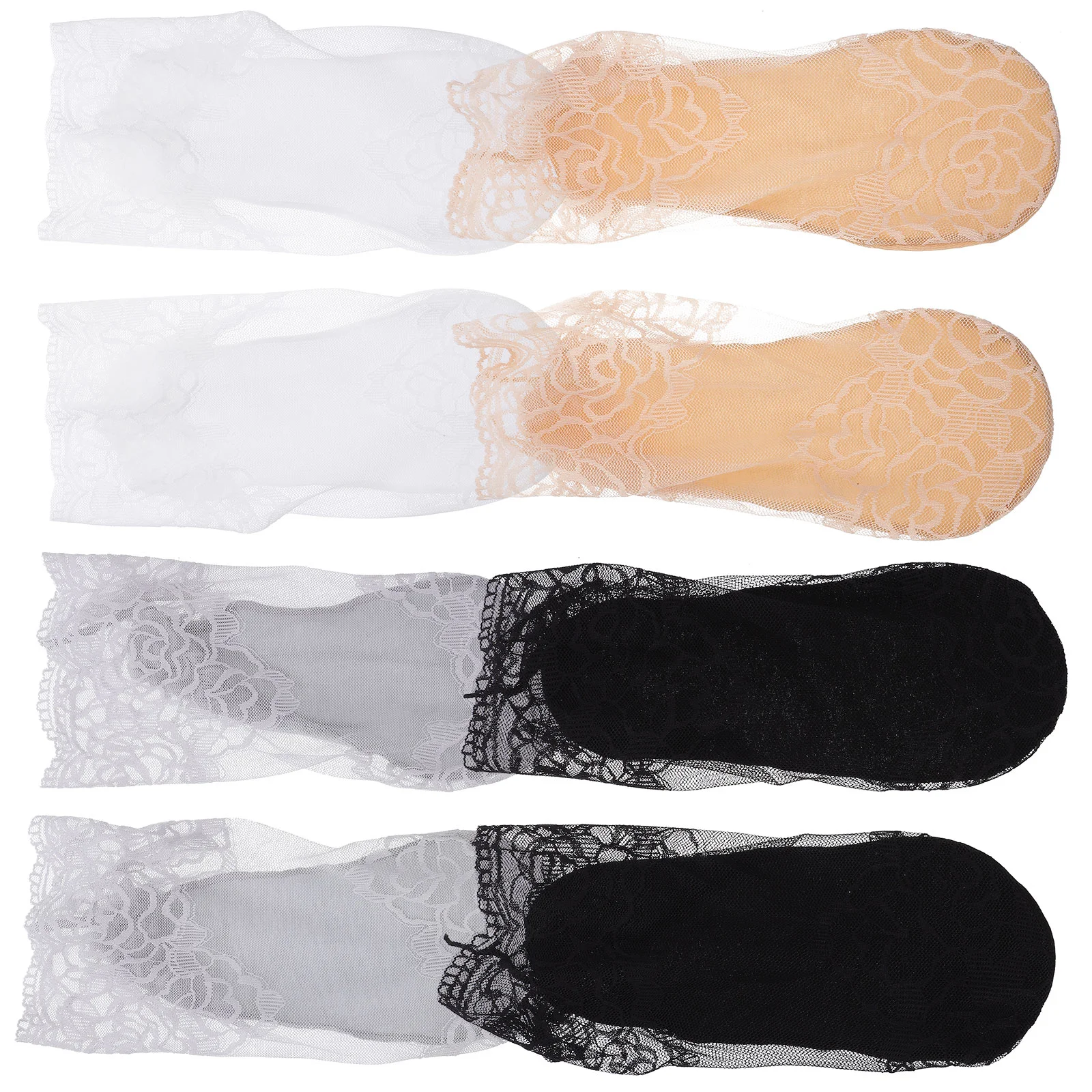 

4 Pairs Socks Mesh for Women Lace Stockings Shallow Short Blended Thin Breathable