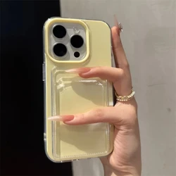 Dual - Function Card Holder Wallet with Photo Pocket - Clear Candy Color Shockproof Case - iPhone 12 Pro Max (Cream Yellow)