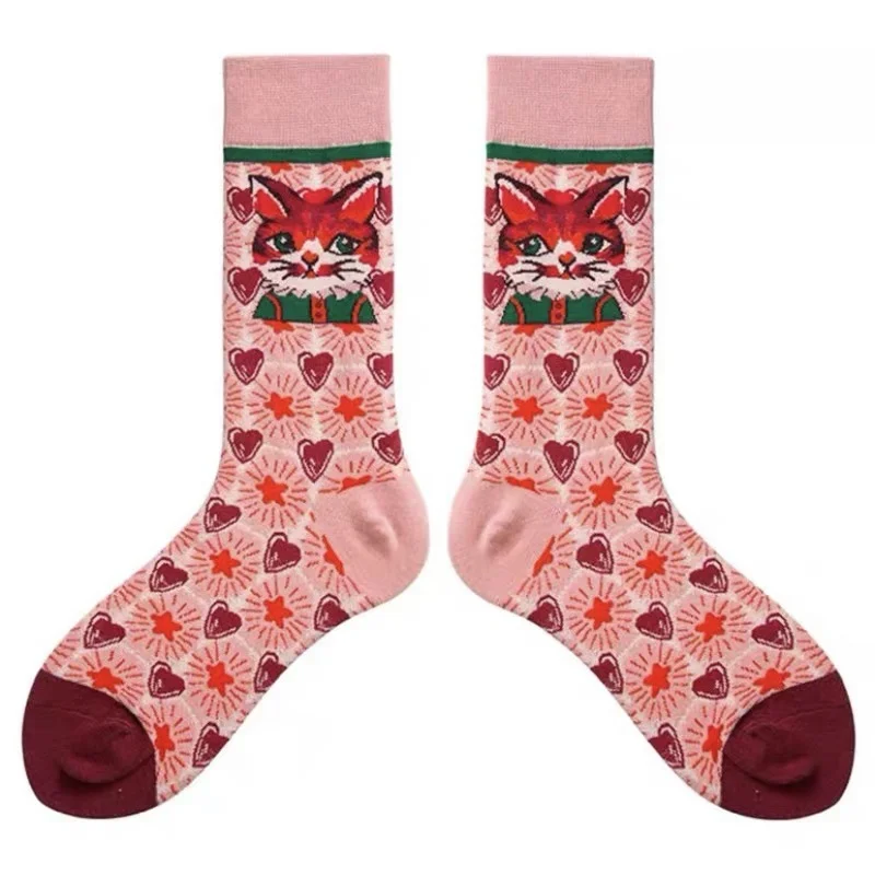 

Occident Fashion Colorful Print Cute Cartoon Cat Heart Socks Women Woman Socks Cotton Calcetines Mujer Meias Purple Lolita Socks