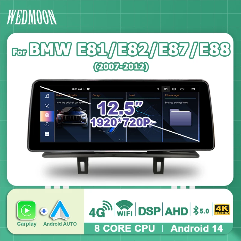 12,5 "Bildschirm Drahtlose Carplay Android 14 Auto Auto Radio Stereo Für BMW 1 Serie E81 E82 E87 E88 2007-2012 multimedia-player 2DIN