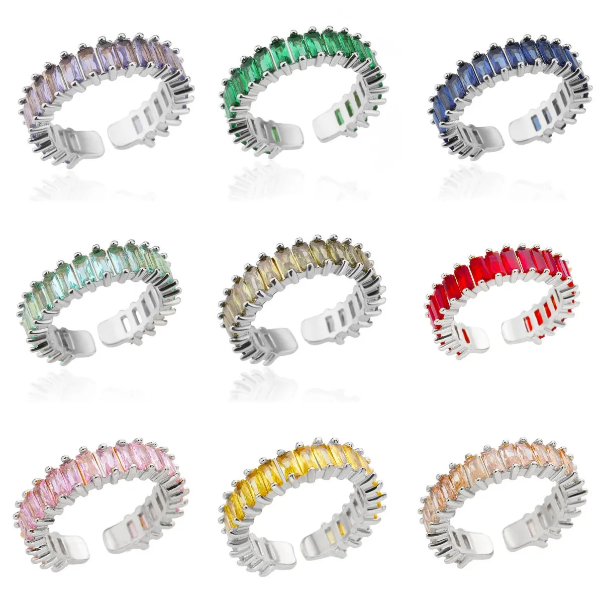 Coloful Square Zircon Open Rings For Women