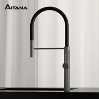 สีดำก๊อกน้ำห้องครัวทองเหลือง High-End หรูหราออกแบบหลุมเดียวดึงดึง-Out ร้อนเย็นคู่ควบคุม Tap 1