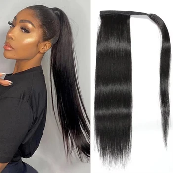 Extension di Capelli Umani Brasiliani Remy 10-32 Pollici, Coda di Cavallo con Nastro 100g, Coda di Cavallo con Clip, Capelli Lisci Naturali