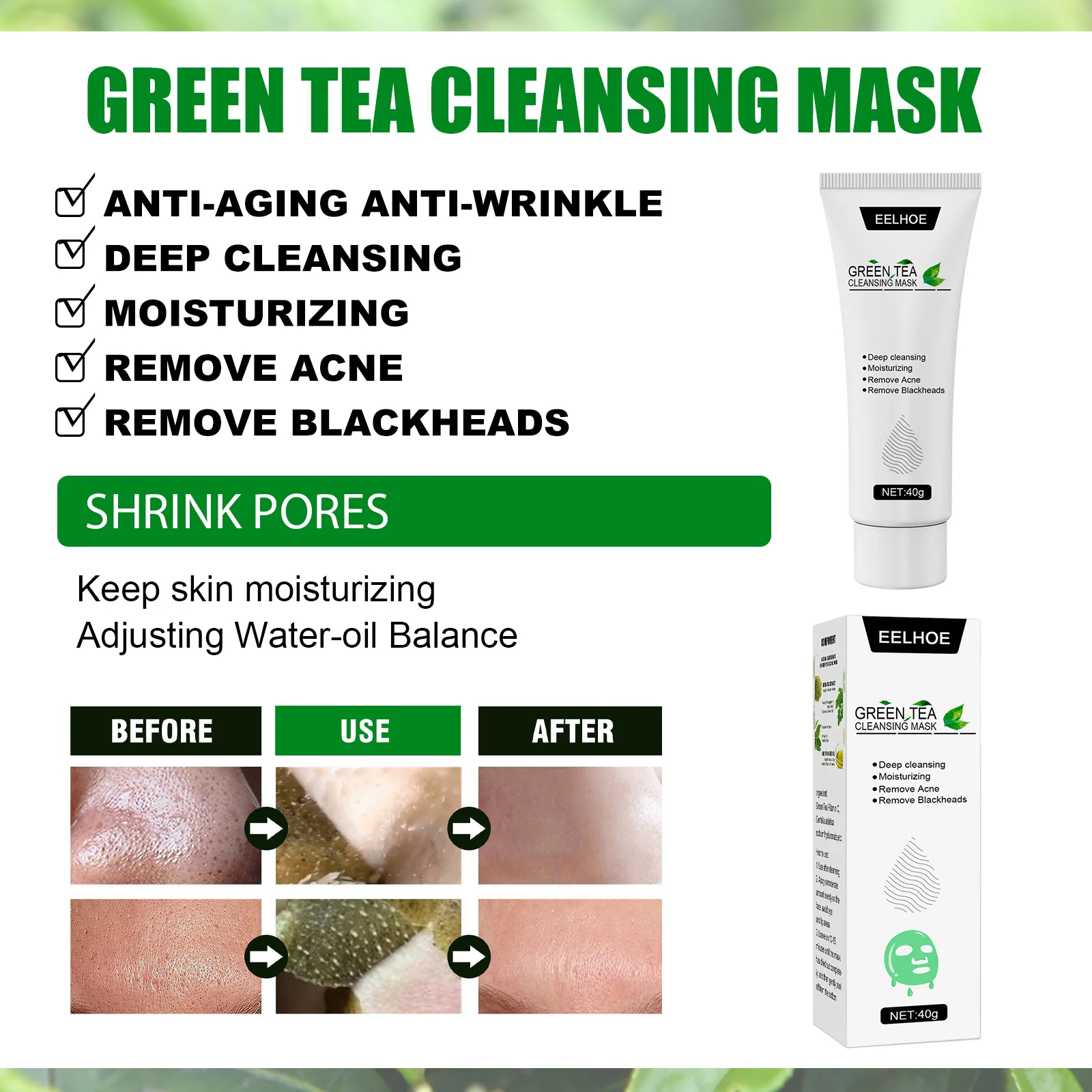 Green Tea Blackhead Remover Cleaning Mask Blackhead Spots Acne