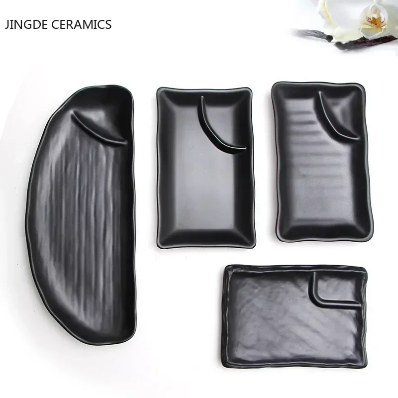 Black Melamine Sushi Bar Snack Tableware Barbecue Dish Wine Sushi Fruit Tray Kitchen Supplies 1pcs