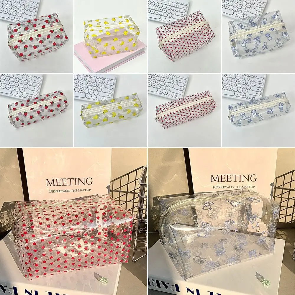 Borsa portaoggetti portatile con stampa di cartoni animati, borsa per penne trasparente di grande capacità, borsa per cosmetici multifunzionale, per viaggi a casa - immagine 3