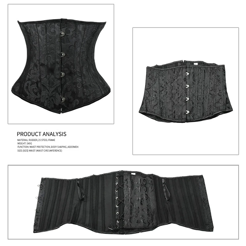 Waist trainer 24 steel boned underbust corset women steampunk bodice gothic clothing abdomen slimming plus size bustier for waist corset corset bustier top lace corset