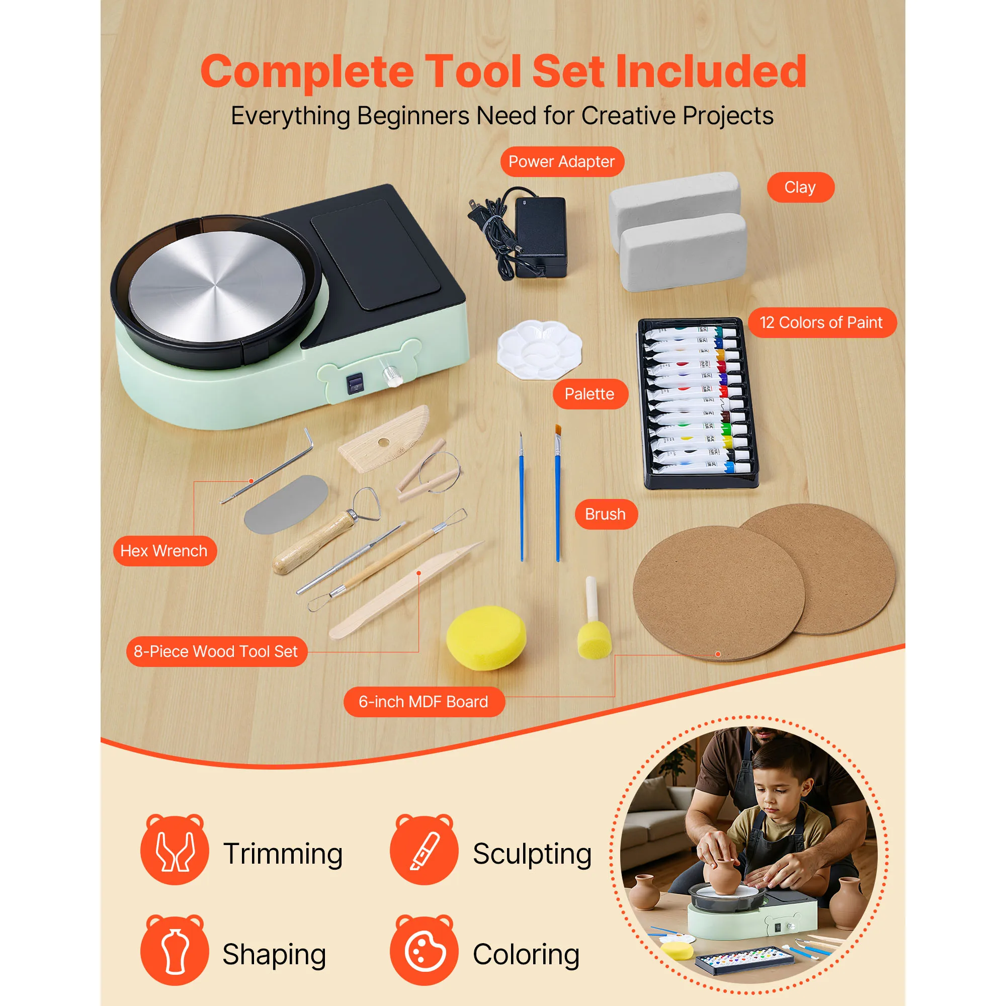 Electric Pottery Wheel for Kids and Adults with Adjustable Speed
