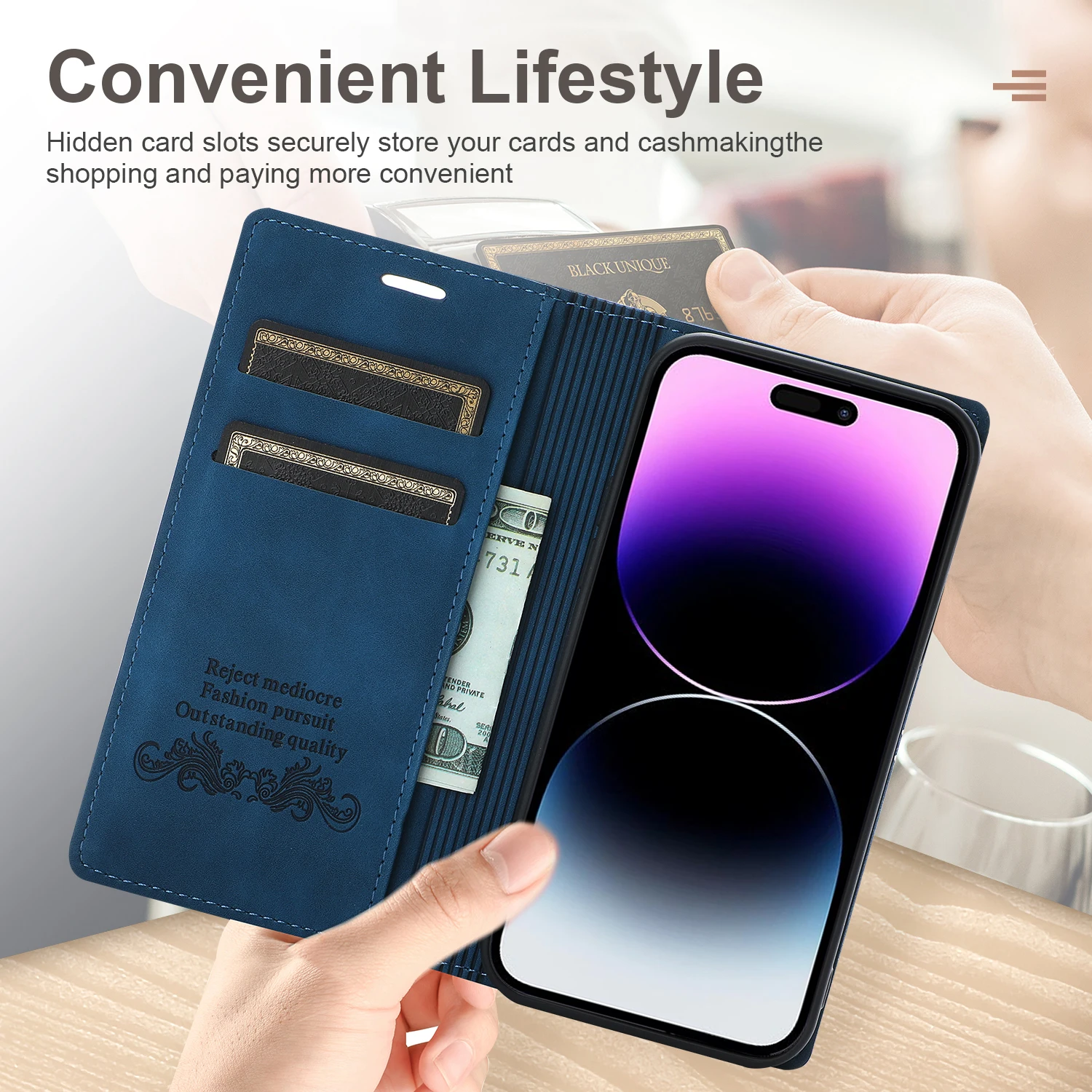 Elegant Leather Flip Wallet Case with Magnetic Card Holder