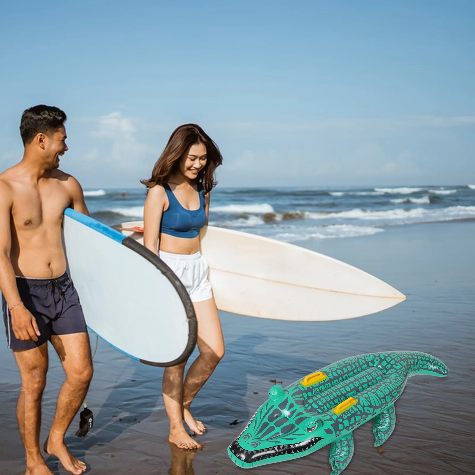 Inflatable Crocodile Surfboard Alligator Float Party Floating Row Daily Use Mat Pool Body Replacement 4