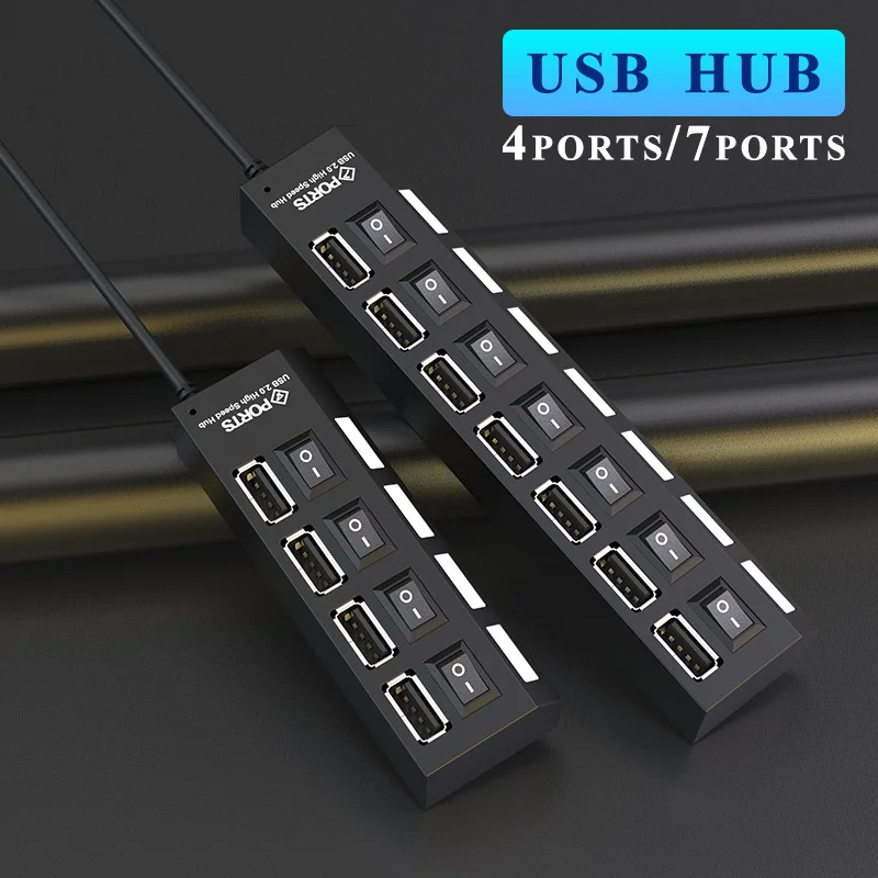 Hub multiplo a 4/7 porte con interruttore ON/OFF, splitter USB multiplo, adattatore a 4 e 7 porte, accessori per computer._voghion.com