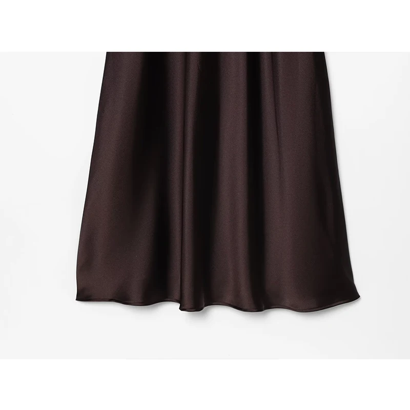 Brown Satin Sexy Lace Spliced Sling Dress Women Sleeveless Backless Party Dresses 2025 Summer Lady Robes Elegant Dress ﻿