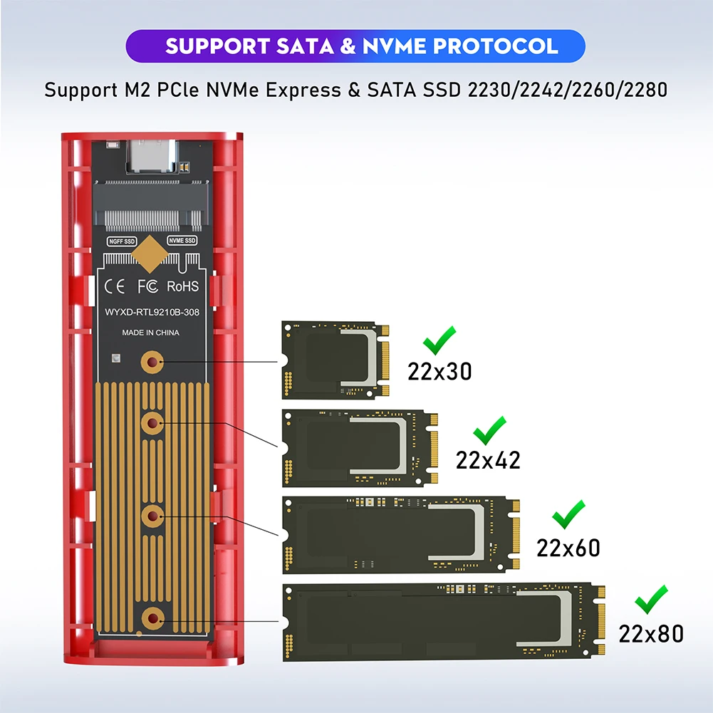 M2 NVMe SSD Enclosure Adapter USB3.1 Gen2 External Hard Drive Case supports 2230 2242 2260 2280 SSDs up to 2TB external hard drive external hard drive case ssd enclosure hard drive enclosure hard disk case external hard drive box hdd case enclosure hard drive adapter ssd adapter hdd docking station