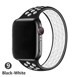 Elastic Silicone Solo Loop Band for Apple Watch - Versatile and Comfortable Bracelet Strap (Black white)