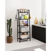 Bookshelf, Ladder Shelf, Freestanding Corner Storage Shelve with 2 Hooks for Home Office, Living Room, 5-Tier Black Bookcase 5