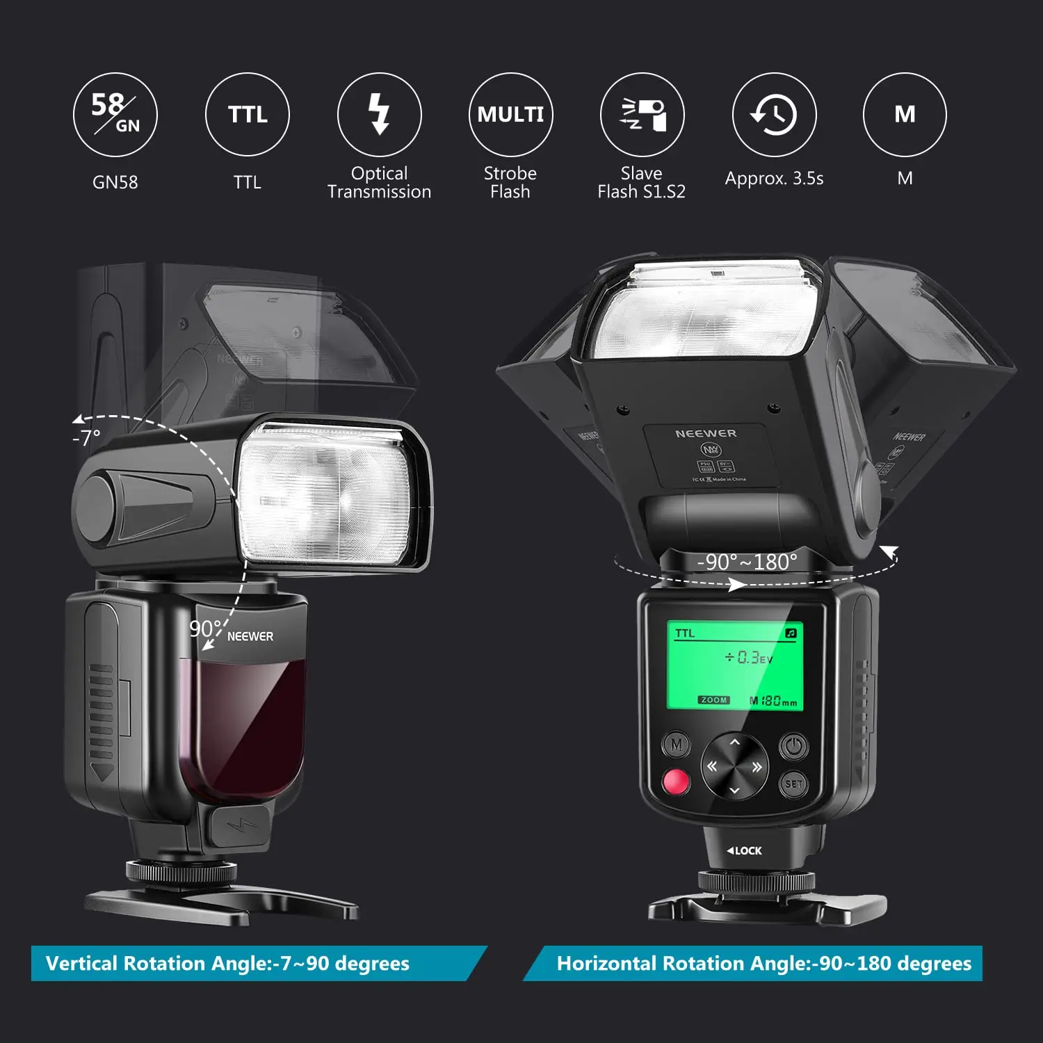 NEEWER NW670 TTL 스피드라이트 플래시 (캐논 DSLR 카메라 7D Mark II, 5D Mark II/III/IV, 700D, 650D, 600D, 550D, 500D, 100D, 80D 호환)