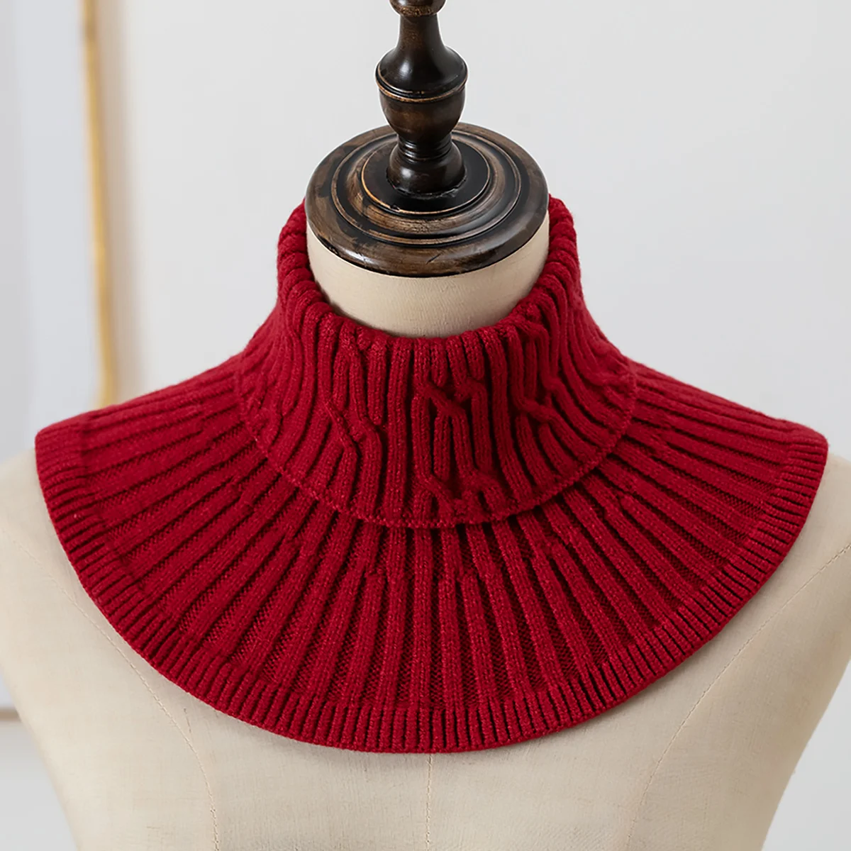 Winter wind dicht gestrickter gefälschter Kragens chal mit Holzohr Frauen Roll kragen pullover warm gestrickt falscher Kunst kragen abnehmbarer Schal – Detail 17