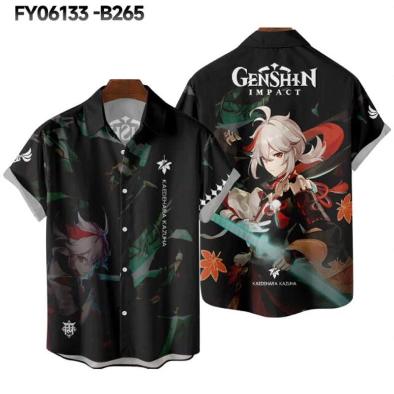 2022 Summer Hawaiian Shirt Genshin Impact Kaedehara Kazuha 3D Print Men's Shirt Casual Short Sleeve Beach Blouses Tops Camicias 5