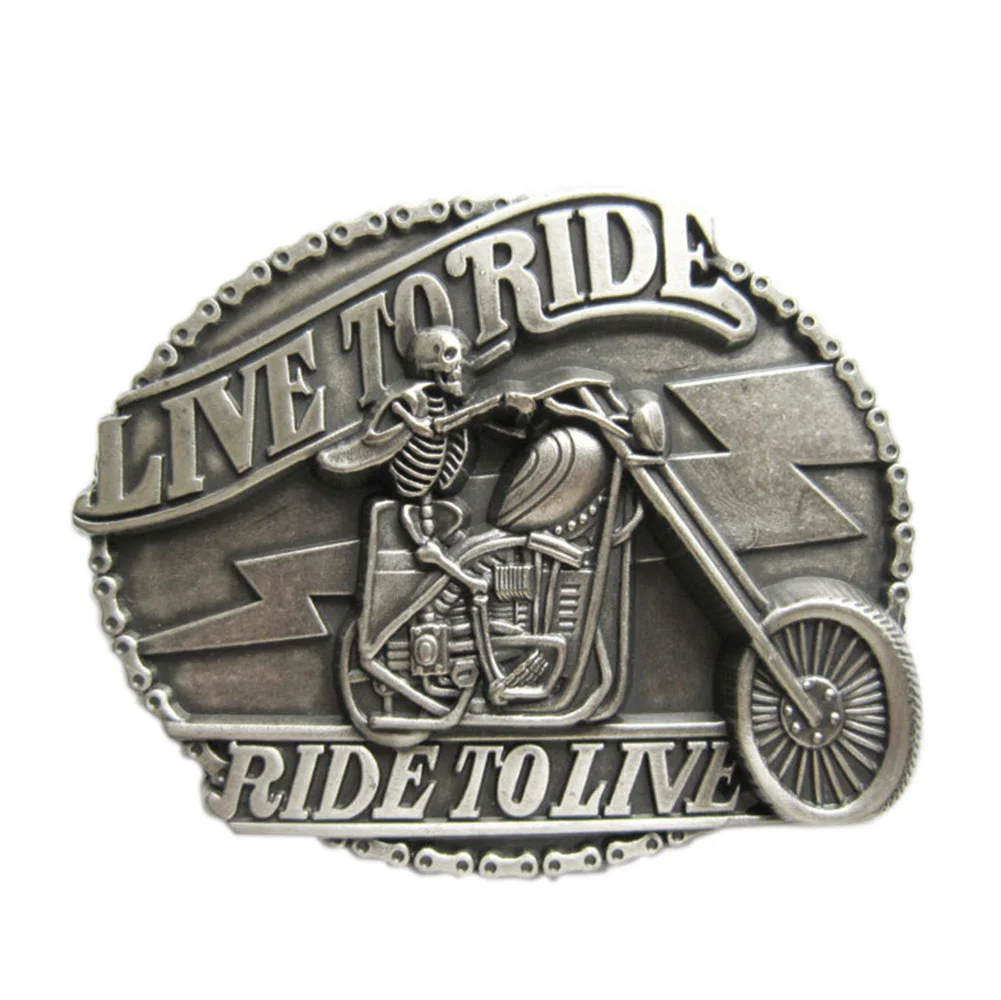 

Silver Plated Men's Motorcycle Belt Buckle "Born As A Rider" -