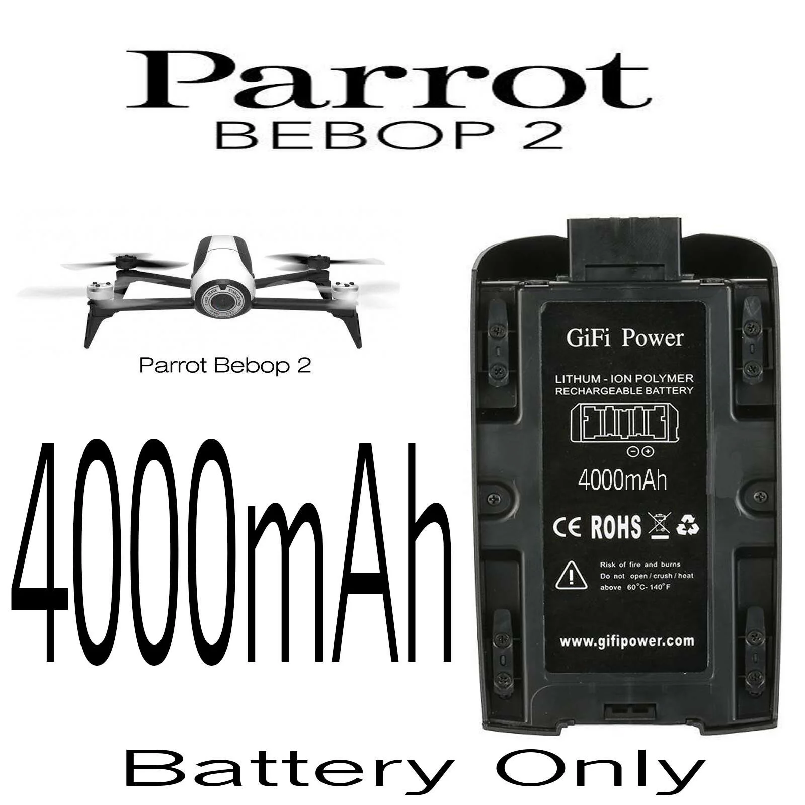 

Аккумуляторная батарея для дрона Parrot Bebop 2, 4000 мАч, 11,1 В