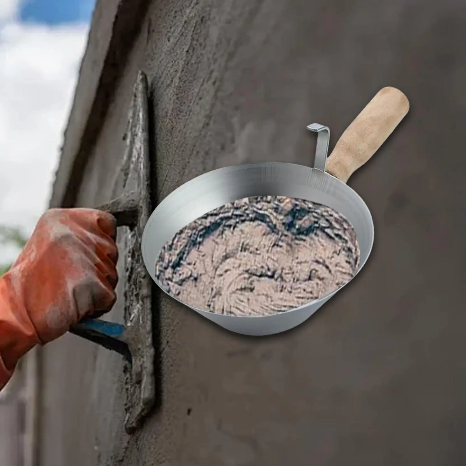 Cement Spoon Iron Scoop Wooden Handle Scooper for Stucco Plasterers Mortar