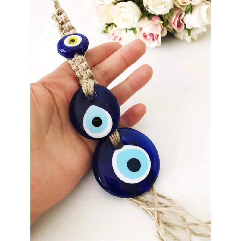 Lucky Eye Glass Blue Turkish Evil Eye Pendant Wall Hanging Bead Evil Eye Wall Decor Handmade Decoration for Home Living Room Car 5