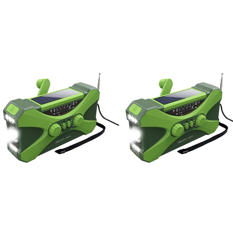 

ABGZ-2X 10000Mah Emergency Radio, Solar Hand Crank Radio, Portable Radio With Phone Charger, LED Flashlight Green