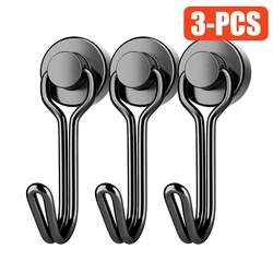 Black Heavy - Duty Swivel Magnetic Hooks - Rust - Proof for Kitchen and Outdoor Use (3Pcs Black)