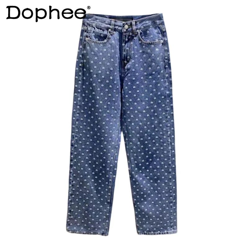 

2023 Jeans Heavy Embroidery Diamond Drills Slimming Jeans Women's Trousers High Waist Straight Pants Boyfriend Jeans Streetwear