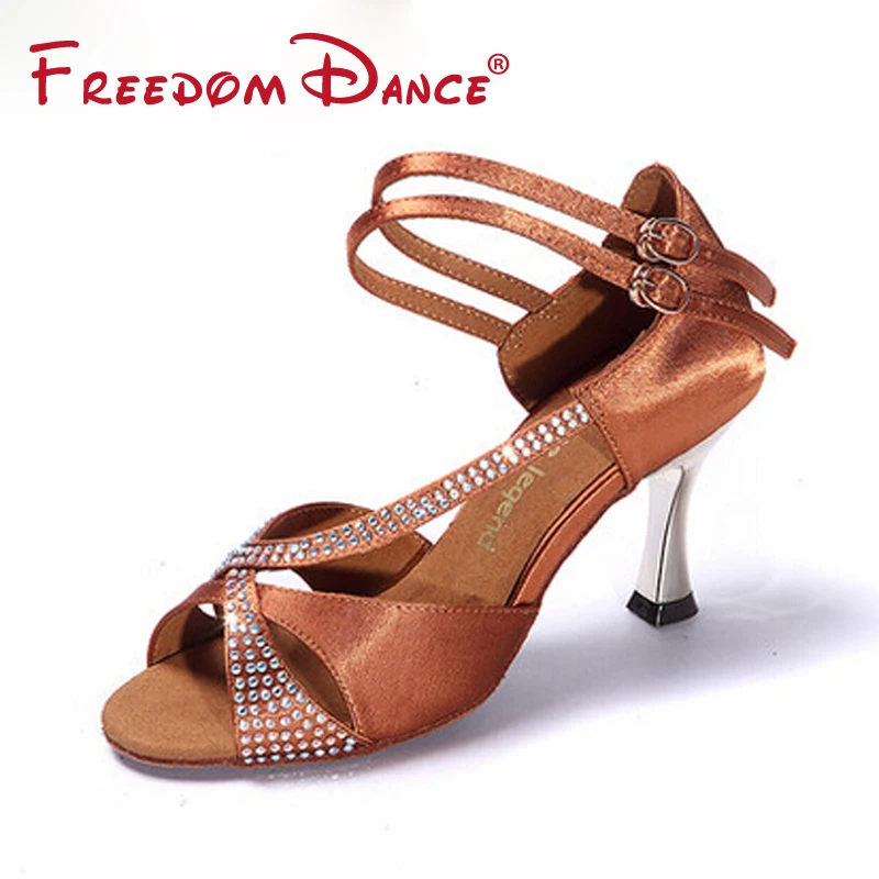 High Quality Rhinestones Decorated Satin Fabric Women's Dancesport Shoe