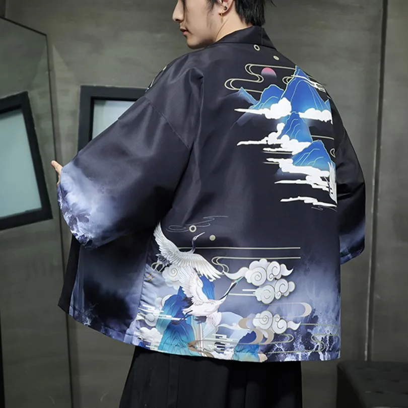 

Chinese Clothes Kimono Japanese Style Clothing Hanfu Men's Japan Kimono Haori Man Kimonos Traditional Fashion Asia Black 2024