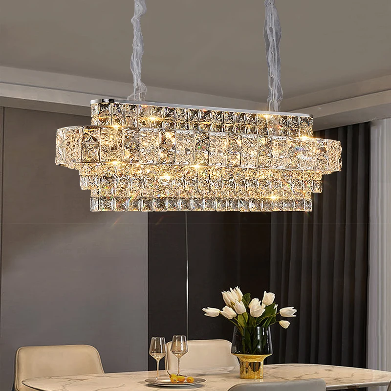 

Luxury crystal chandelier for dining room kitchen island suspension led light home decoration gold/chrome oval cristal hang lamp