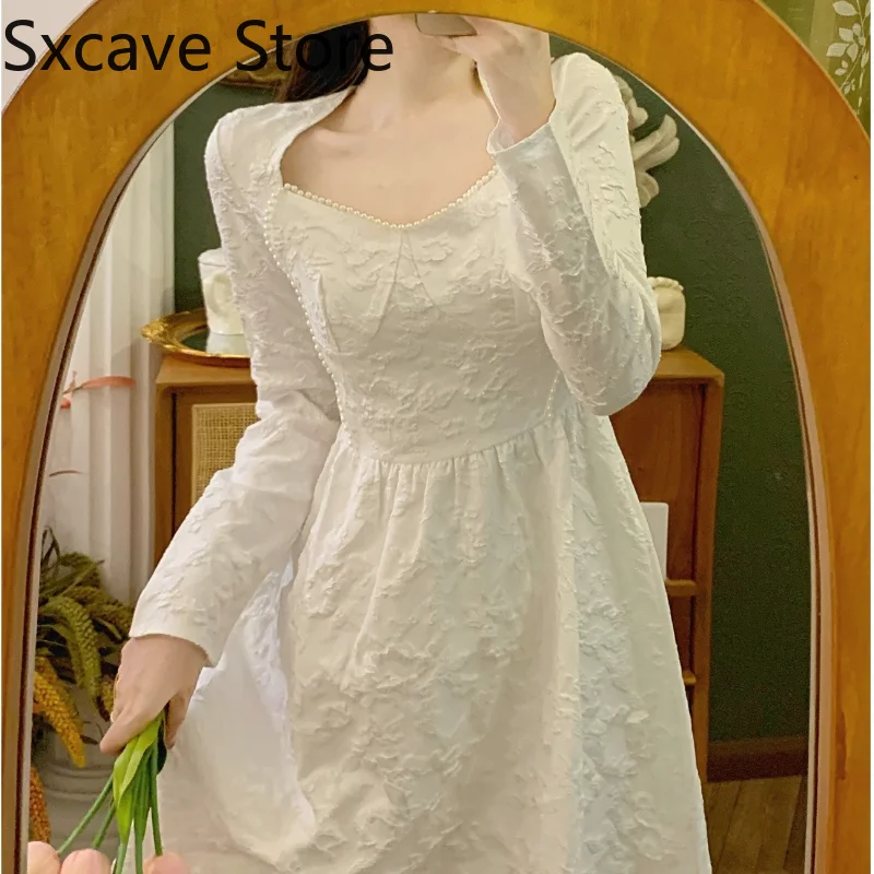 

Vintage White Dress Women Design Elegant Midi Dress Party Lady Casual Sweet Retro One Piece Dress Korean Fashion 2021 Autumn