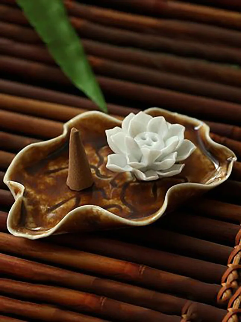 Ceramic Lotus Ornament, Incense Stove, Thread, Insert Tower, Incense Plate, Suitable for Home Office, Tea Ceremony