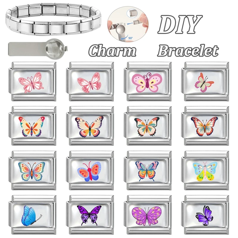 Fashion Colorful Butterfly Series Y2K Love Italian Charm Links Fit 9mm Bracelet