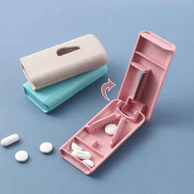 Mini Hasznos Hordozható Gyógyszertabletta Tabletta Tablettavágó -Splitter Tároló Doboz Cutter Elválasztó 3 Színek