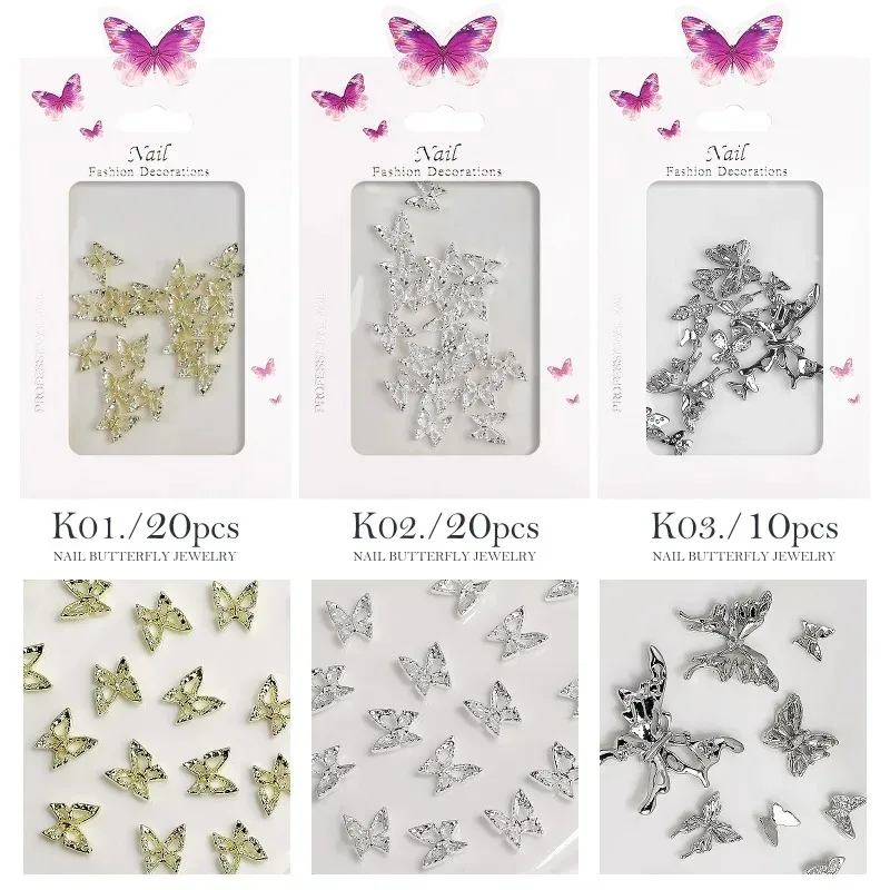 ins 20pcs Alloy Butterfly Rhinestones For Nails 3D Stereoscopic Nail Art Luxury DIY Manicure Design Accessories pretty girl 5