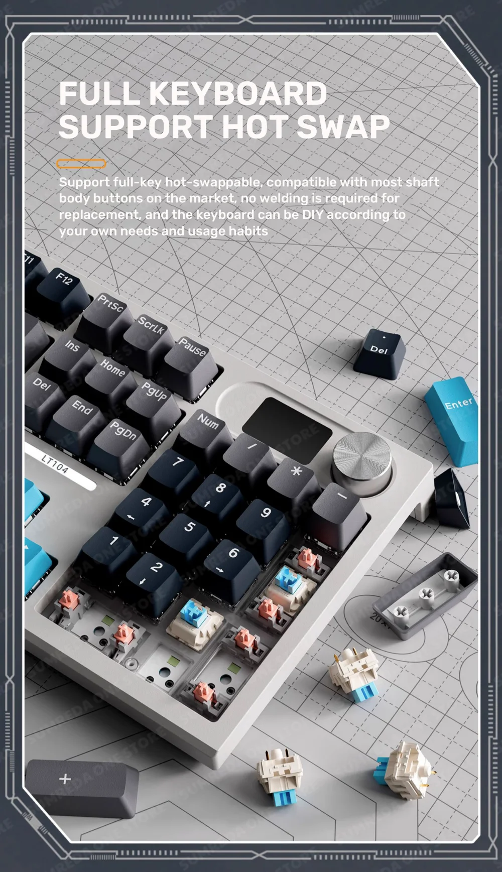 com fio Bluetooth, RGB HotSwap Gamer, 104Key, 2.4G