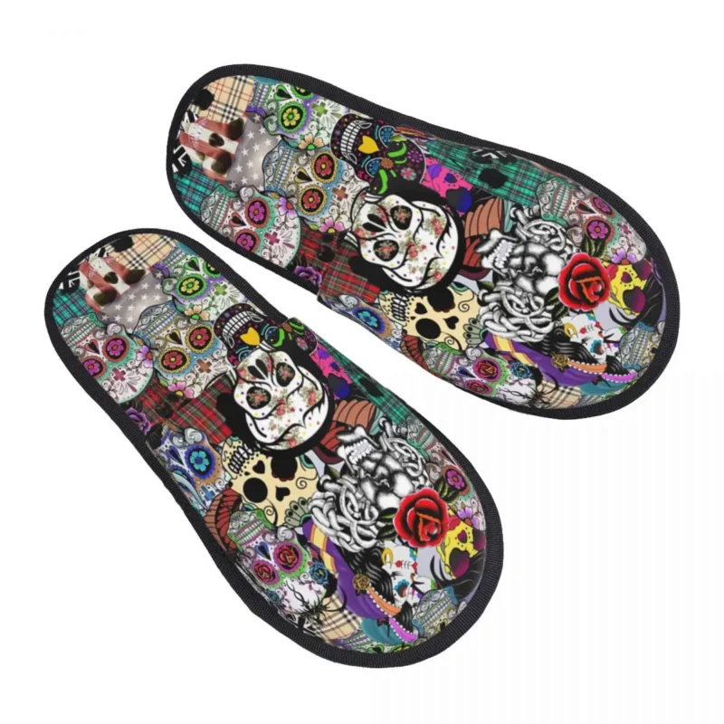 

Мексиканский День мертвых череп, удобные тапочки из пены с эффектом памяти, женские туфли на Хэллоуин, обувь для дома в спальню