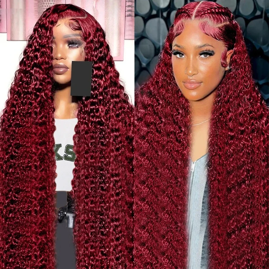 

Colored 99j Red Wig Burgundy Human Hair Lace Frontal Wigs For Women Brazilian 13x4 Deep Wave 30 Inch Water Wave Lace Front Wig