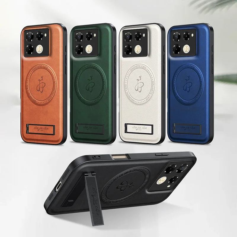 Leather Magnetic Stand Case with Wireless Charging & Shockproof Protection