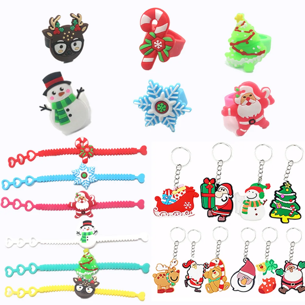 

Silicone Wristbands Santa Key Christmas Keychain Santa Claus Snowman Tree Decorative Xmas Key Rings Pendant Gifts