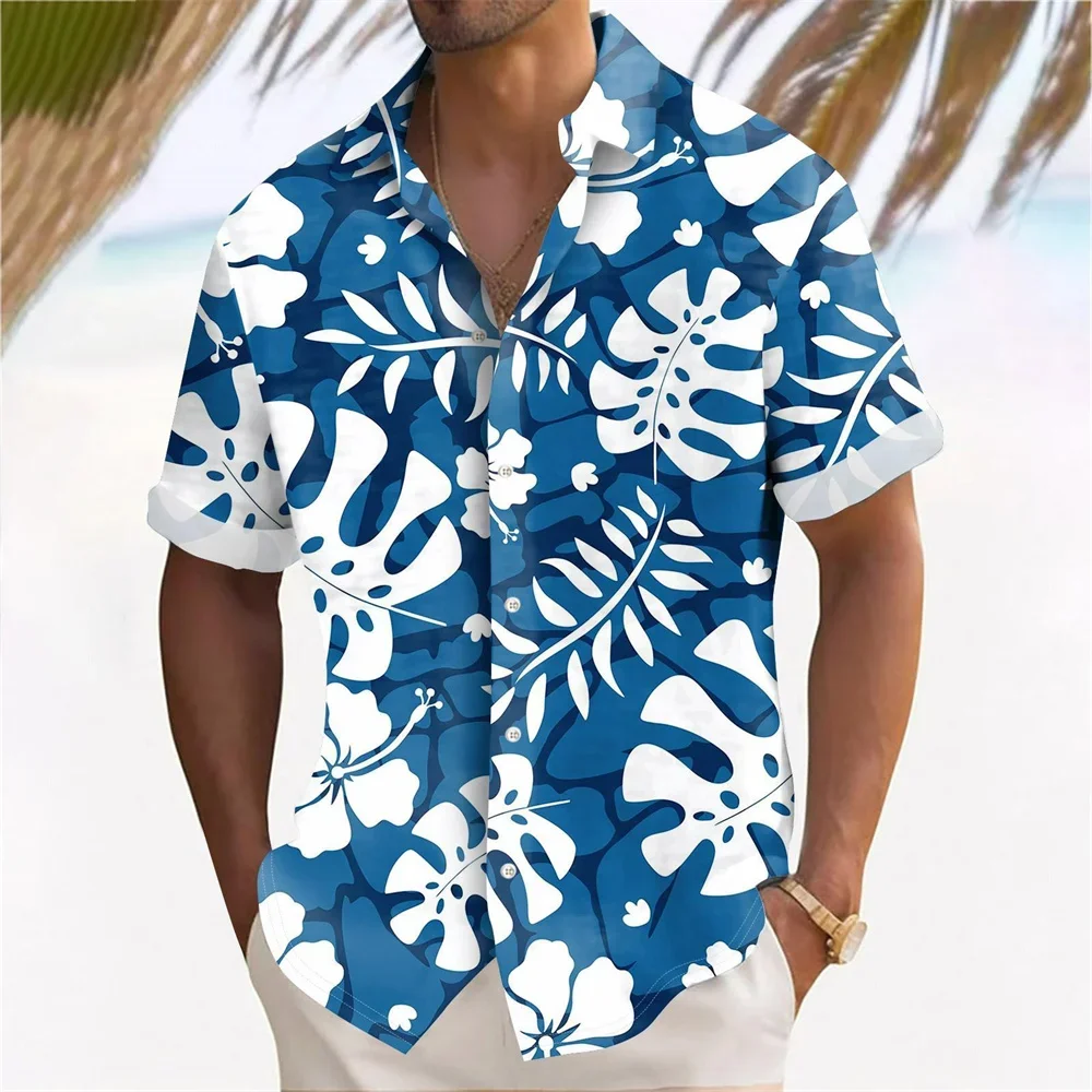 Plant Printed Men's Hawaiian Beach Shirts Summer Casual Short Sleeve Lapel Shirts Holiday Shirts For Men Large Size Men Clothing 6