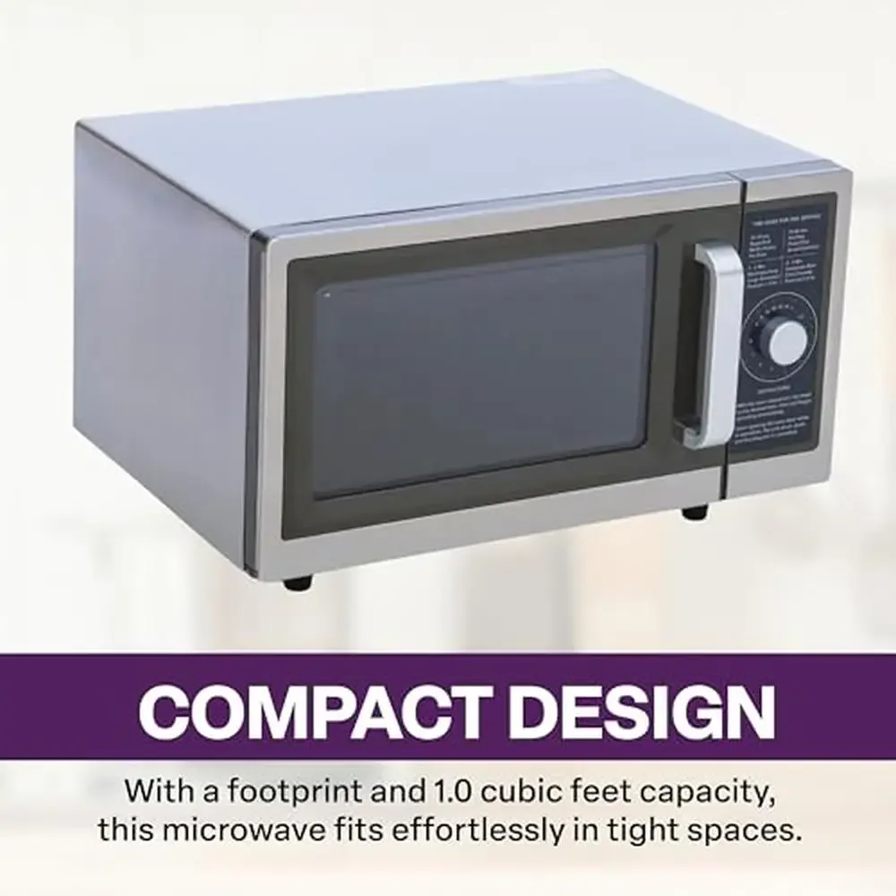 Commercial Microwave 1 Cubic Ft Stainless Steel 1000W NSF Approved Dial Control Easy Grip Handle Perfect Office Break Rooms and 2