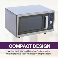 Commercial Microwave 1 Cubic Ft Stainless Steel 1000W NSF Approved Dial Control Easy Grip Handle Perfect Office Break Rooms and 2