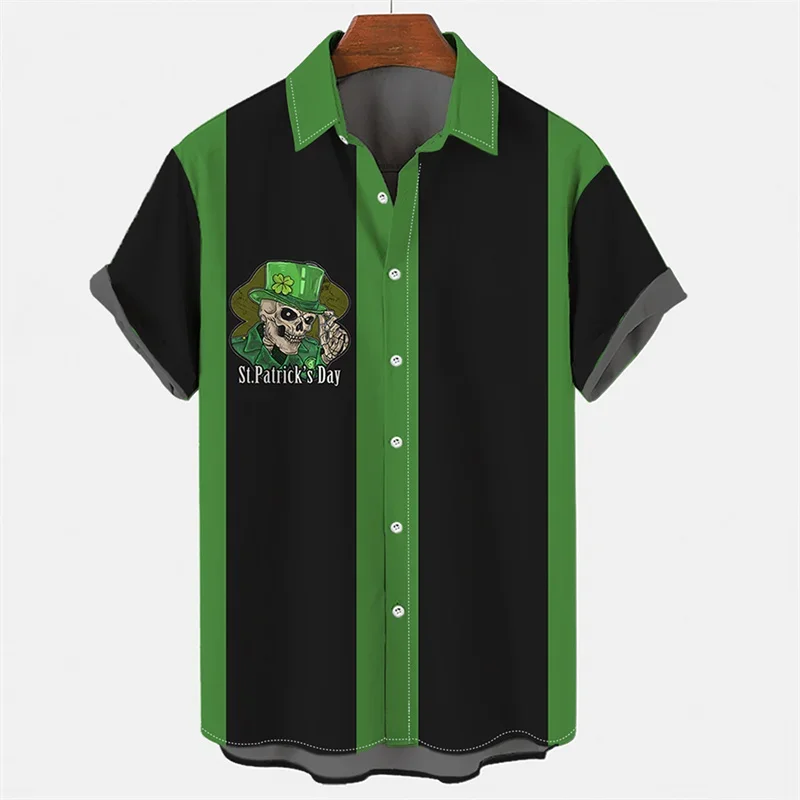 2024 new summer men's shirt loose 3D pattern clover element printed casual daily short-sleeved shirt S-5XL 6