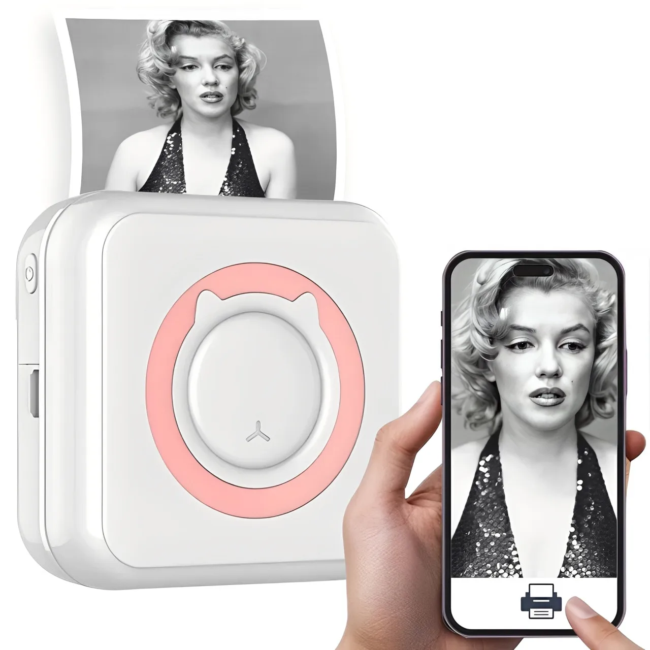 מדפסת תוויות ניידת מיני - רחבה ברזולוציה של 200dpi להדפסת תמונות, נטענת באמצעות USB, כבלי נתונים בעיצוב קומפקטי