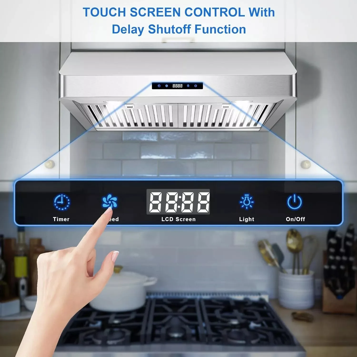 Tieasy 30 inch 600CFM Under Cabinet 3-Speed Touch Control Vent Range Hood USUC702B 5