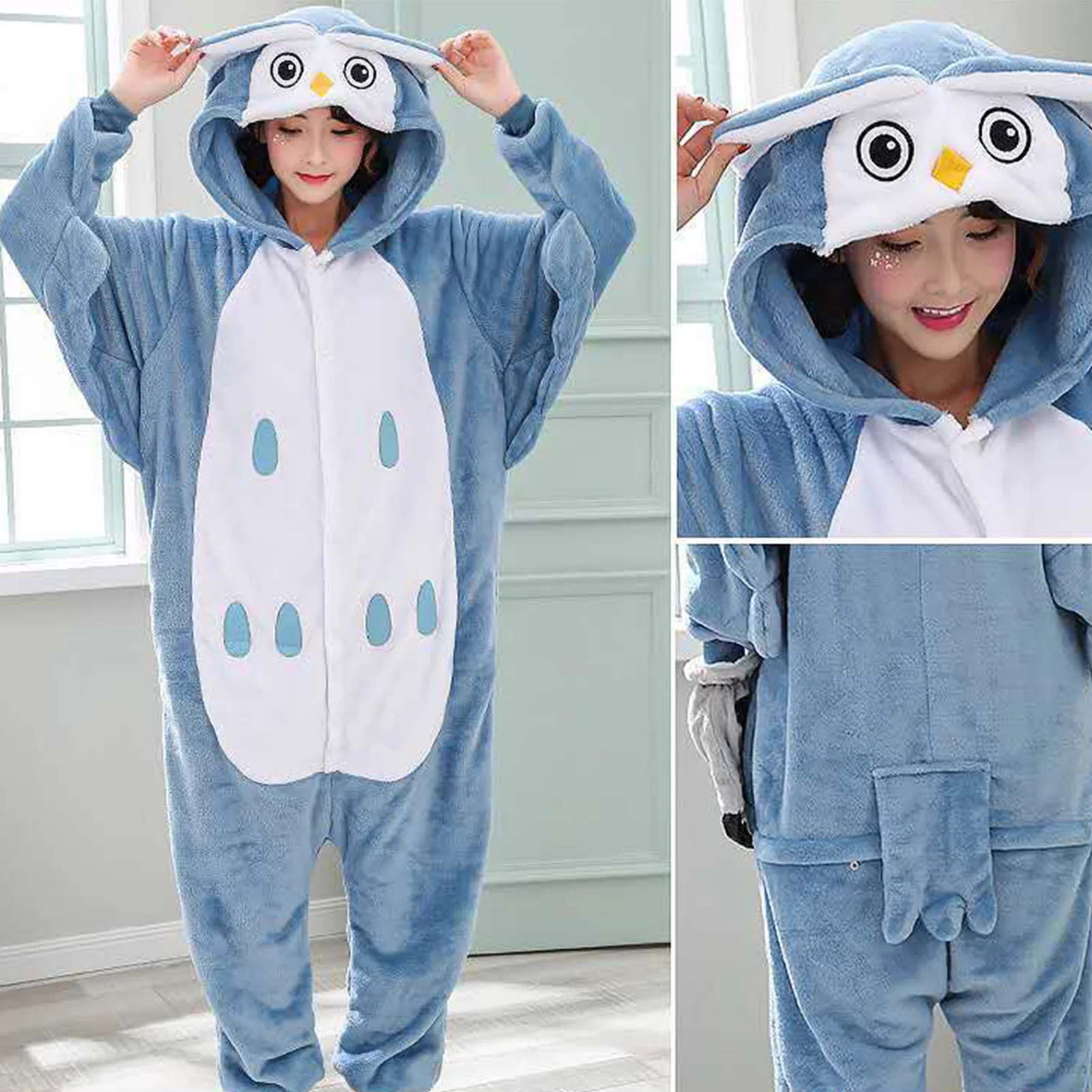 1Pcs/lot Cute Cartoon Women Adult Onesie Pajamas Owl/Cow/Dinosaur Shape Home Sleepwear for Daily Adult Cosplay Costume