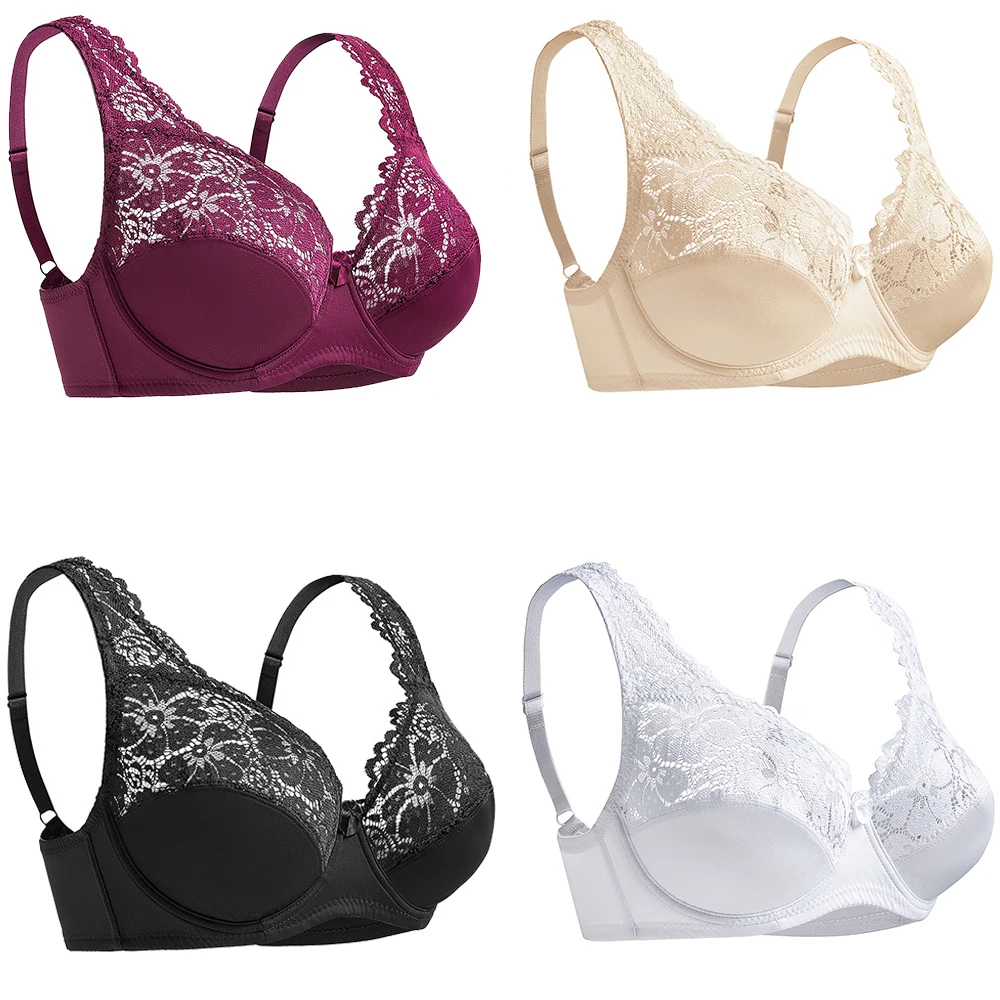 Erotic Lingerie Embroidery Floral Lace Brassiere Plunge Women's Underwear Big Size Bra B-F Cup